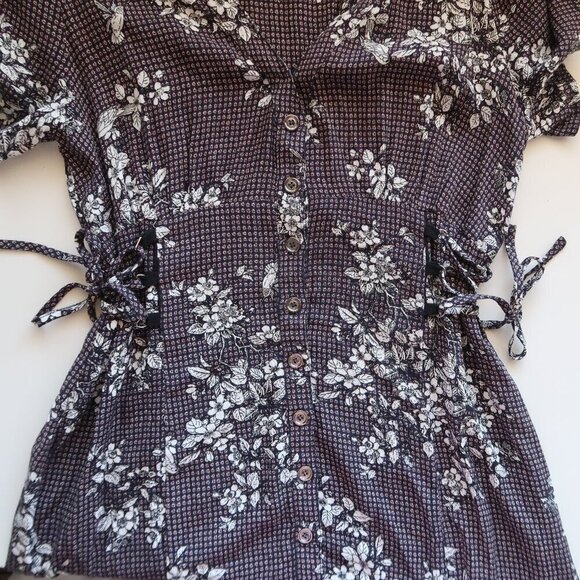 Lulu's Completely Captivating Navy Blue Floral Button Front Skater Dress XS - Picture 15 of 16